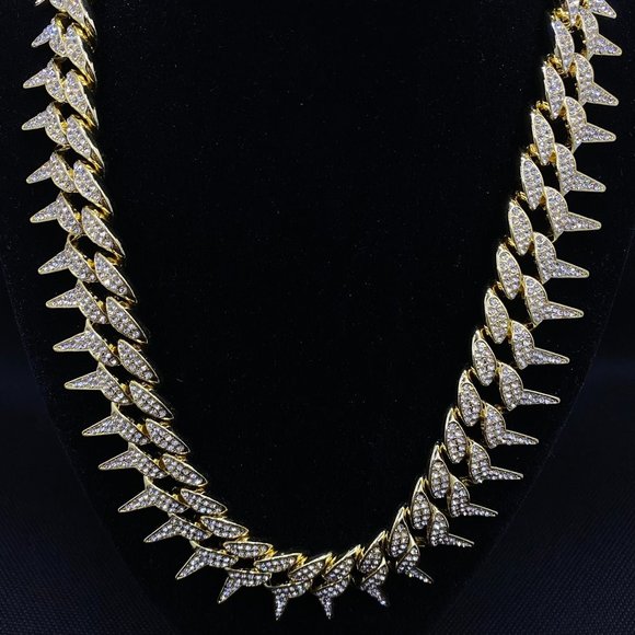 Men's 24' Iced Out Diamond 25mm 2 Row Spiked Chain Necklace - Picture 1 of 4